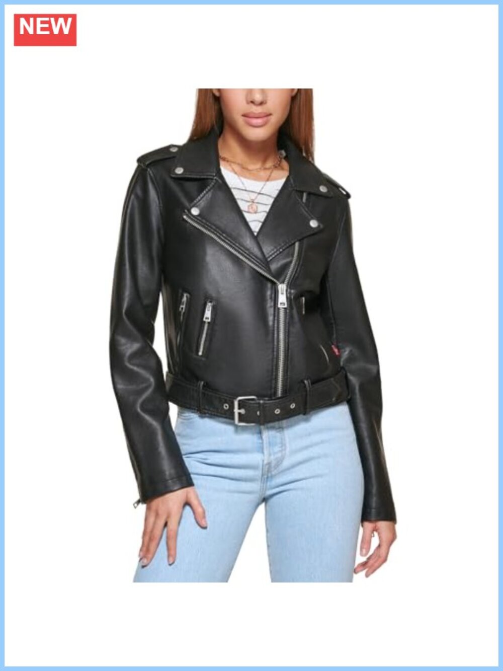 Faux Leather Moto Jacket Asymmetrical Zip Snap Lapels Epaulettes